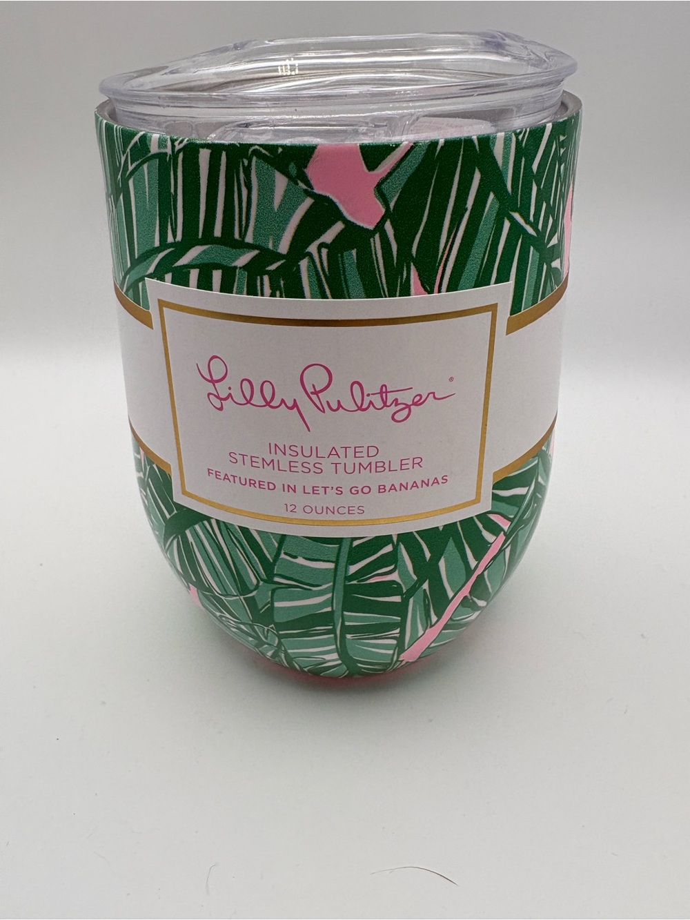 Lilly Pulitzer Green Leaf & Pink Accent Insulated Stemless Tumbler